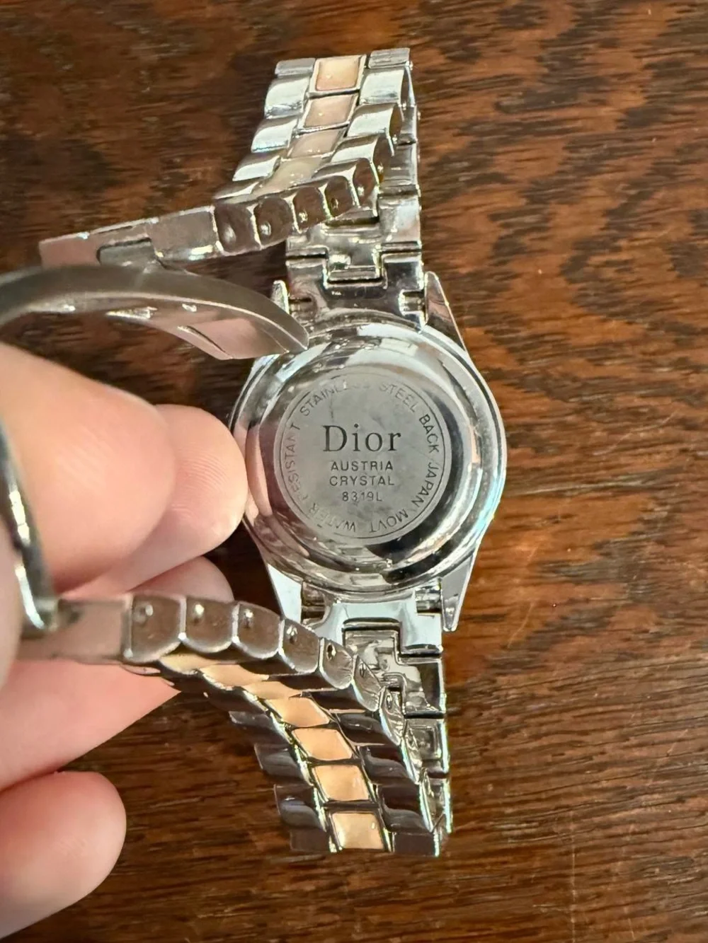 Dior Silver Watch with Pink Mother of Pearl Dial and Crystal Bezel